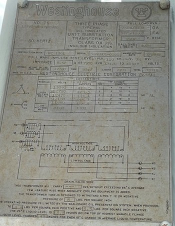 7500/8400 KVA, Pri 12470 D, Sec 4160 Y, WESTINGHOUSE SUBSTAITON TRANSFORMER