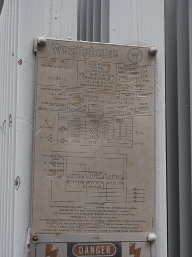 7500/8400 KVA, Pri 12470 D, Sec 4160 Y, WESTINGHOUSE SUBSTAITON TRANSFORMER