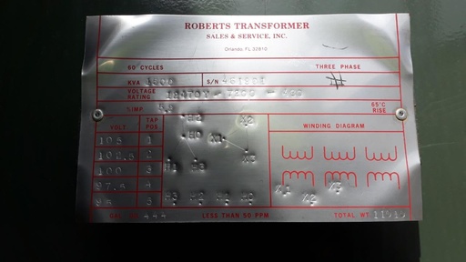 1.5 MVA Roberts 12470Y - 480D DF/RF Oil filled Pad-mount Transformer
