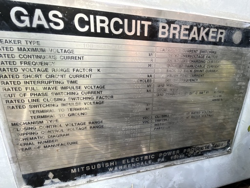 2000A 121KV Mitsubishi 100-SFMT-40E SF6 Circuit Breaker, 40 KAIC