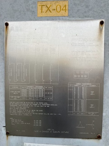 25/46.67 MVA, 154KV D - 13200Y ABB Substation Transformer