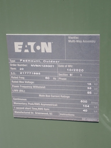 600A EATON VISOVAC MULTI-WAY PADMOUNT SWITCH W/RECLOSING