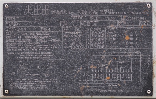 1500 KVA 34500 Delta 480Y/277, ABB Substation, Bio-Temp