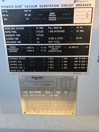 1200 Amp, SQUARE D, FVR1121125A, 17 KV, 2009, 48 VDC CLOSE/TRIP/MOTOR:1