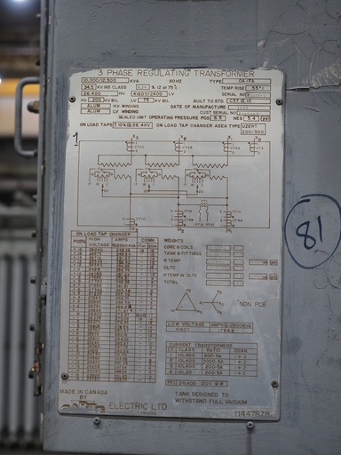 10-12.5 MVA 26400 D - 4160Y/2400 Carte Substation Transformer with LTC