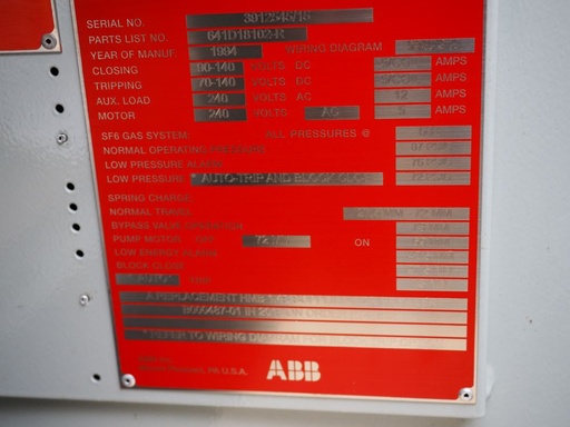 2000 Amp, ABB, No. 145 PMI 40-20, 145000 V., 1993, 40kA Short, HMB-1.5 Mech