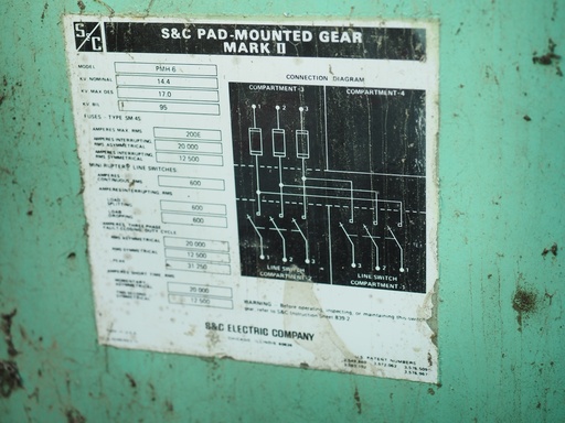 600 Amp 17 kV S&C Pad-Mount Switch, PMH-9, Cat No: 881832R2-C3DGHJV-S126