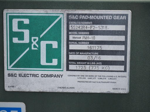 600 Amp 17 kV S&C Pad-Mounted Switchgear PMH-10, Cat No 55242R-F2-S318