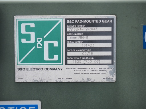 600 Amp 17 kV S&C Pad-Mount Switchgear, PMH-11, Cat No 55162R4-F2-S413