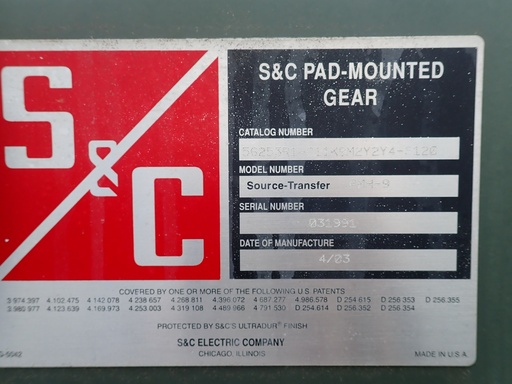 600 Amp 27 kV S&C Padmount Source Transfer Switch, PMH-9, 2 Fused 2 Non-Fused