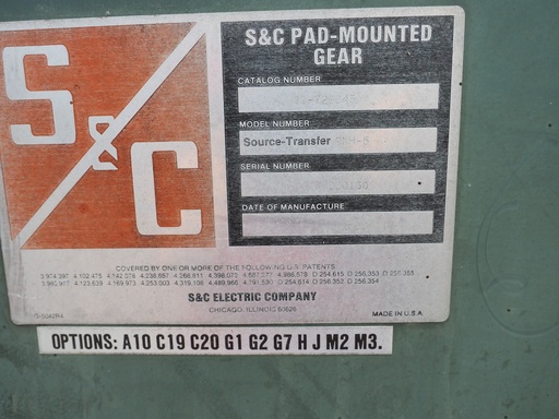 600 Amp 27 kV S&C Pad-Mounted Source Transfer Switch, PMH-5, Cat No 0D-729843