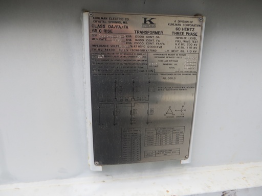 12MVA 34400D - 13090Y Kuhlman Substation Transformer