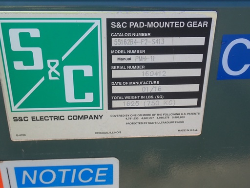 600 Amp 17 kV S&C Padmount Switch, PMH-11, Cat No 551652R4-F2-S413