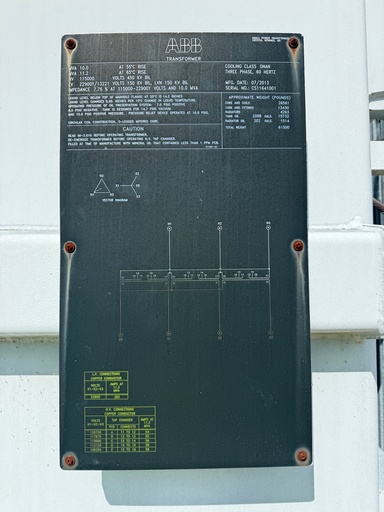 10/11.2 MVA 115000D - 22900Y/13221 ABB Substation Transformer