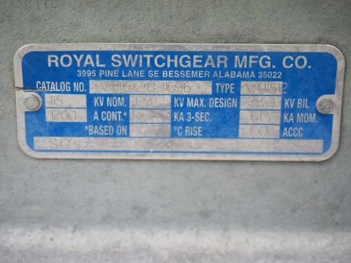 1200 Amp 115 kV Royal Switchgear GOAB, VT11512, Horizontal Mount, Vertical Break