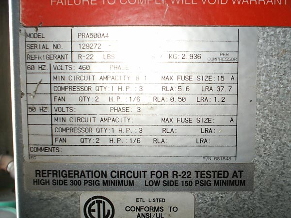 Sullair No. LS-20-100 ,825 CFM, Rotary Screw w/refrigeration air cooler, New 1998