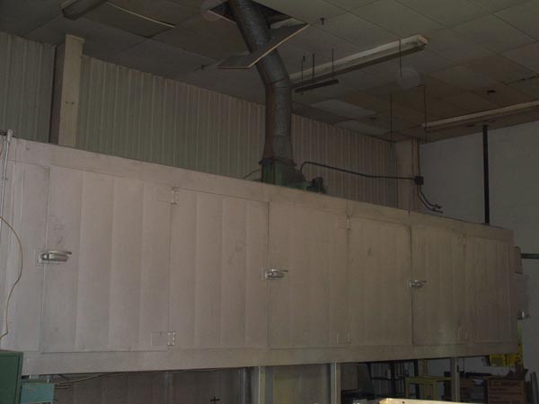 26 W. x 40 H. x in-line gas cur ov,100' O/H monorail,27'Lx9'Wx5-12'H,dbl pass,500F,3 pnls,90s