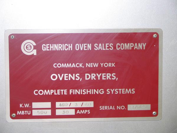 84 W. x 41 H. x 240 L.,,Gehnirch,In-line,Gas Convect,500F,recirc,for vert spdl line,1997