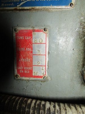 60 TON BLISS MODEL #C-60 OPEN BACK INCLINABLE SINGLE CRANK PRESS