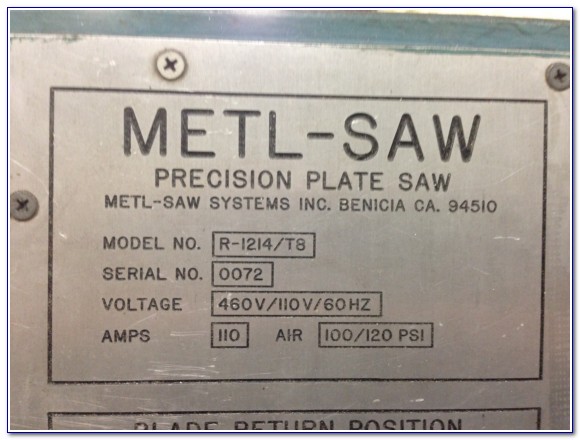 METLSAW R1214/T8 ALUMINUM PLATE SAW