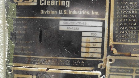 200 TON USI-CLEARING OBS-200-72-42 GAP FRAME PRESS