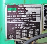 60 Ton MINSTER #P2-60-36 HIGH SPEED PRESS