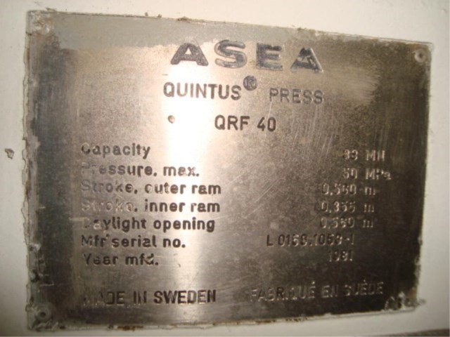 AVURE (ASEA) QUINTUS FLUID CELL FORMING PRESS