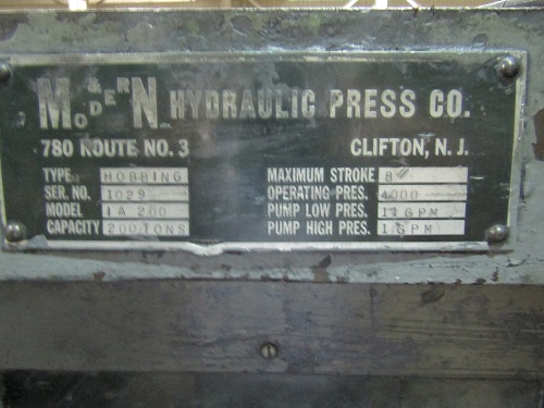 200 TON M & N FOUR POST HOBBING PRESS