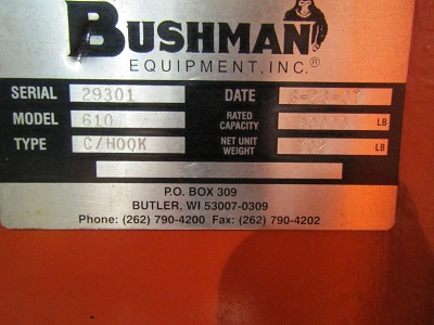 10 TON BUSHMAN C-HOOK W/ STAND