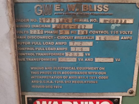 22 TON BLISS C-22 OBI PUNCH PRESS