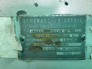 GE, No. HM-20-L1 INDUCTION HEATER