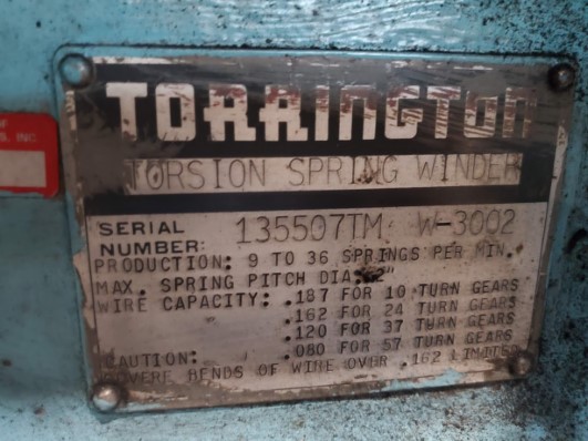 TORRINGTON NO. W-3002 TORSION COILER