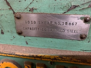 10' X 10' GA CINCINNATI #1010 POWER SQUARING SHEAR