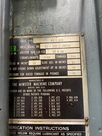 150 TON MINSTER HEVI-STAMPER SSDC PRESS W/ DALLAS SERVO FEED LINE