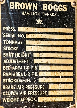 110 TON BROWN & BOGGS MODEL HP2-110 SRAIGHT SIDE PRESS