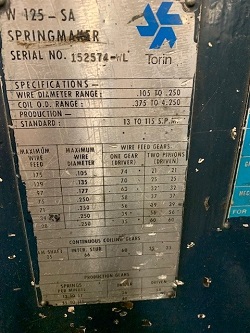 TORRINGTON Mdl# W125SA SEGMENT TYPE COILER