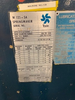 TORRINGTON Mdl# W125SA SEGMENT TYPE COILER