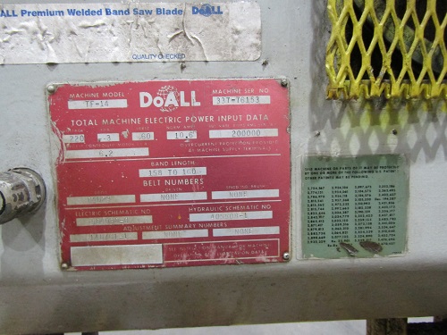 DoALL TF-14 VERTICAL TILT FRAME BAND SAW