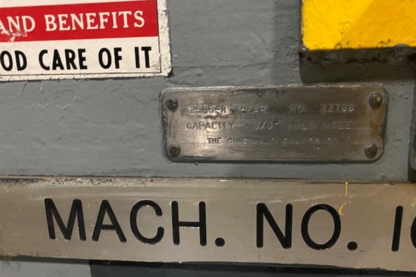 6' X 3/8 CINCINNATI MDL. 2506-R MECHANICAL SHEAR