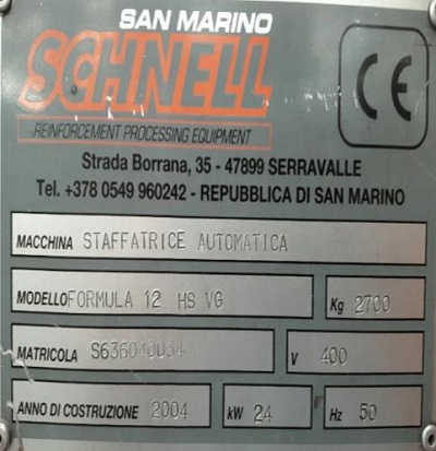 SCHNELL FORMULA 12 HSVG STIRRUP BENDER