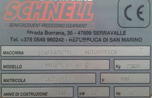 SCHNELL PRIMA 12 VG R STIRRUP BENDER