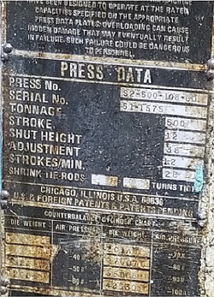 500 TON USI CLEARING S2-500-108-60 SSDC PRESS