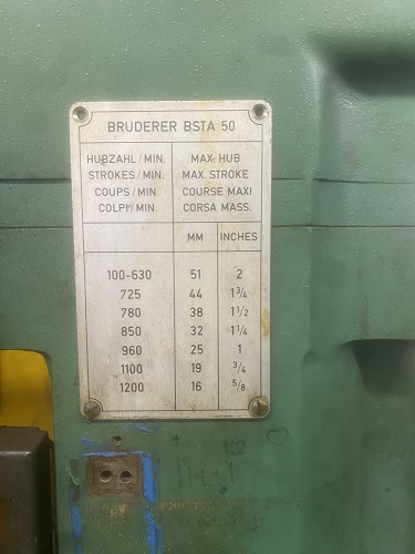 50 TON BRUDERER BSTA60II HIGH SPEED PRESS