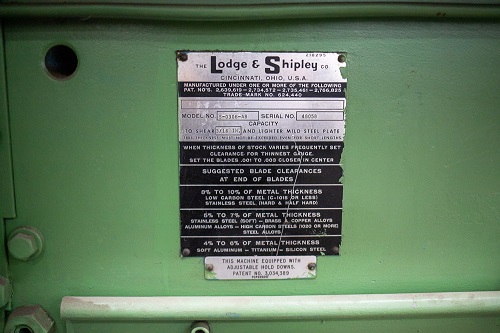 3/16 x 6' LODGE & SHIPLEY MECHANICAL SHEAR