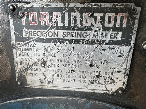 TORRINGTON MODEL #W13A WIRE SPRING COILER / COIL MAKING MACHINE