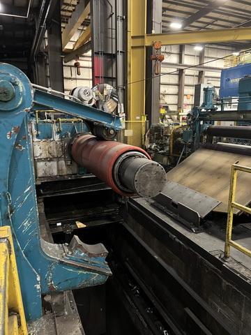 72 x 60,000# Uncoiler with Hold Down Roll and Mandrel Support Arm