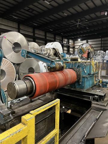 72 x 60,000# Uncoiler with Hold Down Roll and Mandrel Support Arm