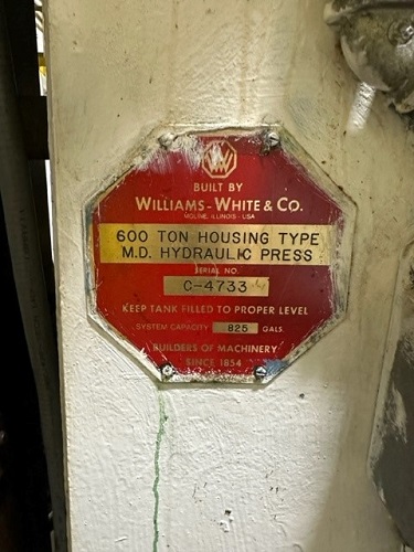 600 TON WILLIAMS & WHITE HYDRAULIC PRESS