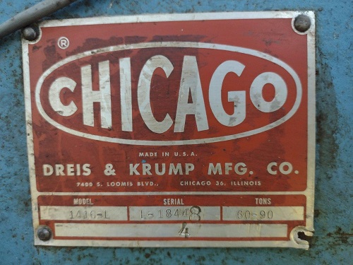 90 TON x 16' CHICAGO DREIS & KRUMP MODEL#1416-L MECHANICAL PRESS BRAKE
