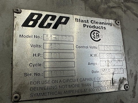 BCP MDL #A4-7620 3-WHEEL PASS THROUGH BLAST MACHINE, RECLAIM & DUST COLLECTOR